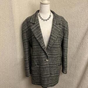 John Meyer Vintage Tweed Jacket Women’s 12 Wool Blend Black White Shoulder Pads
